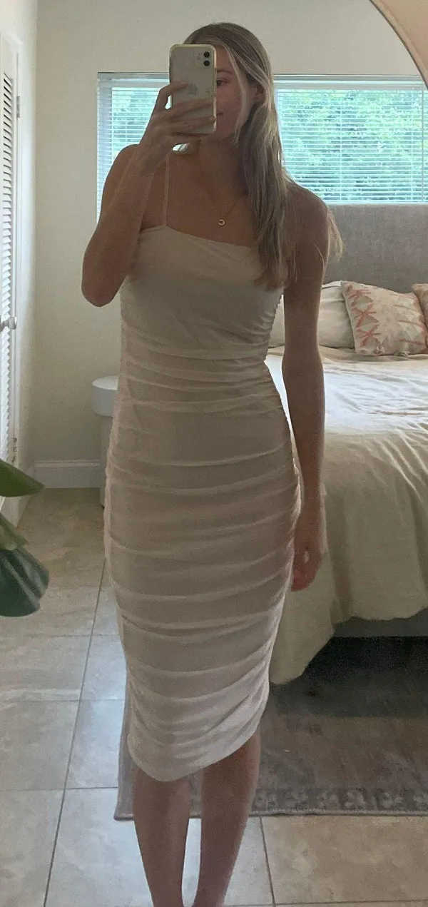Pretty Little Thing Nude Strappy Mesh Midi Dress - Image 2
