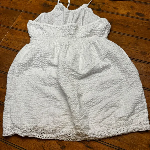 Arizona Jean Co White Seersucker Halter Top Smocked‎ Crochet Lace Trim Womens M - Image 3