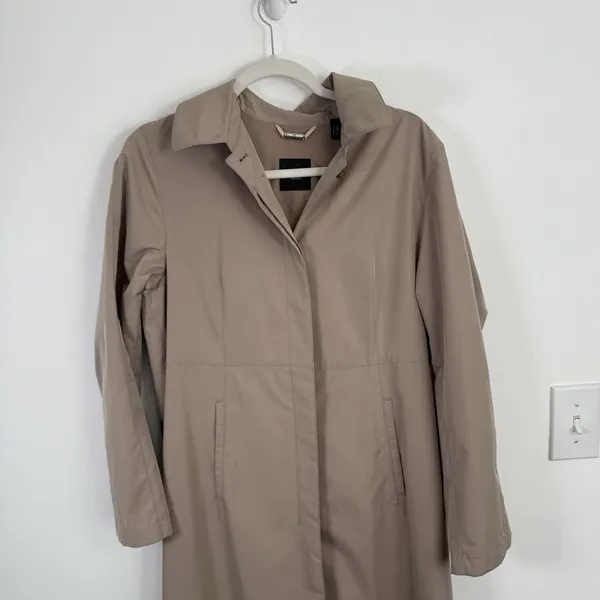 Sanyo‎ New York Beige Trench Lightweight Over Coat Hooded Pockets Womens Medium? - Image 4