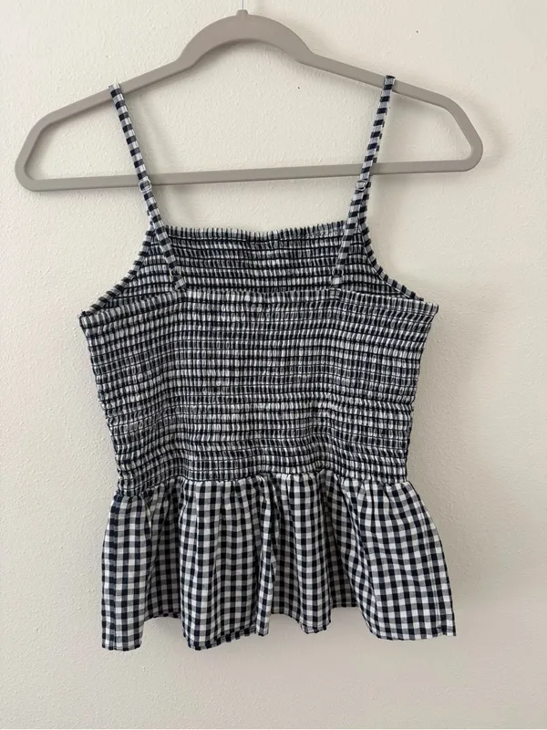 ANGIE Gingham Romantic Summer Cotton Smocked Peplum Tank Top size medium - Image 3