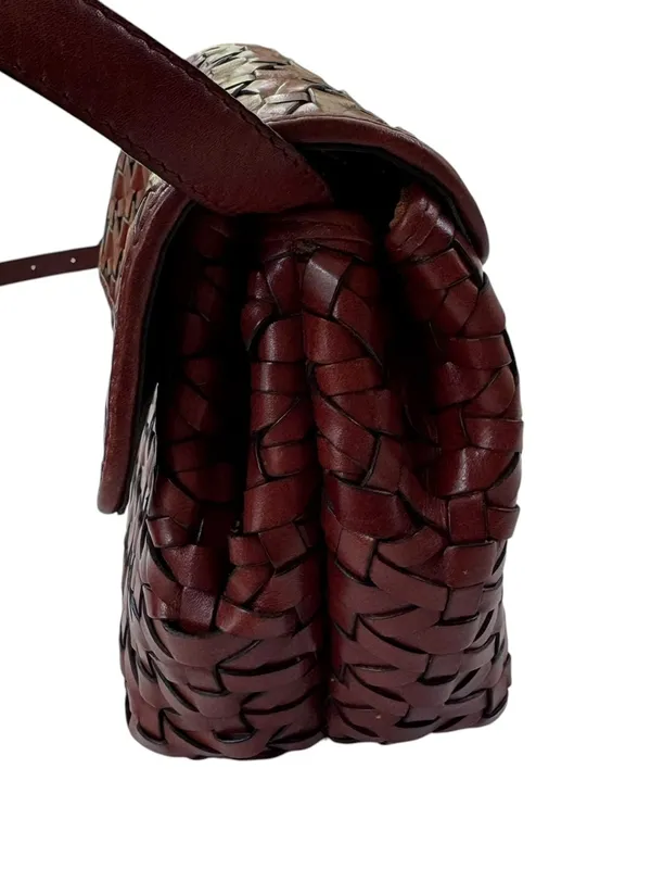 Dillards Woven Leather Cognac Brown Crossbody Bag Fisherman - Image 10