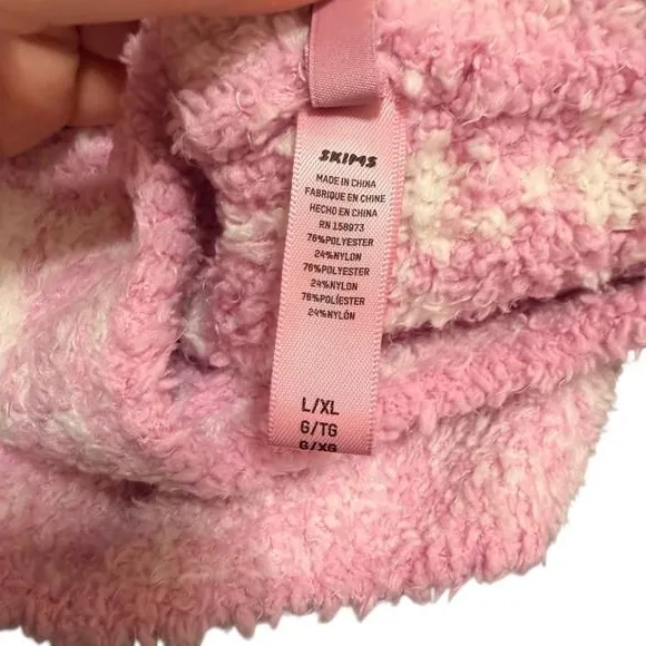 Skims L/XL‎ Cozy Knit Pullover Petal Pink Houndstooth Oversized Lounge Valentine - Image 3