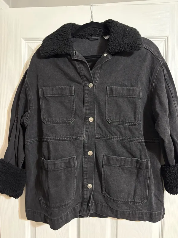 H&M Black Denim Jacket Sherpa - Image 2