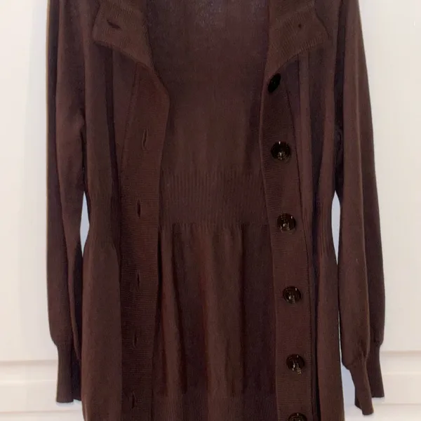 Kenneth Cole Reaction Sweater Dress Size‎ S brown Long Sleeve Wool Blend Preppy - Image 9