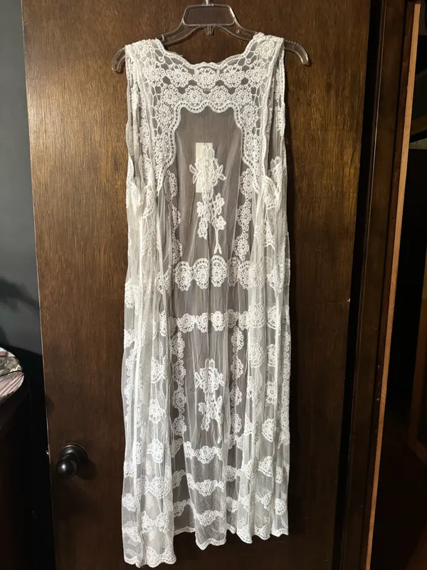Rachel Zoe Lace Duster Boho Embroidered Ivory Kimono Sheer - Image 3