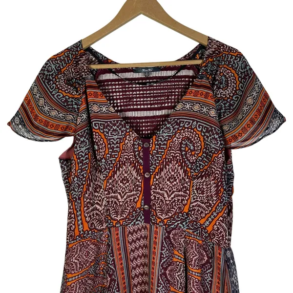 Miss Me Fit & Flare Dress Womens L Multicolor Batik Boho Tribal Hippie Gypsy - Image 2