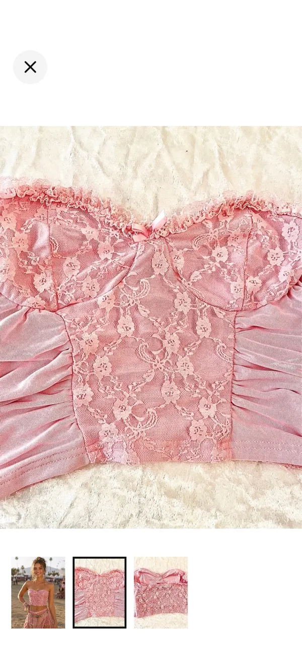 Pink Lace Bustier Crop Tube Top-Size Small - Image 2