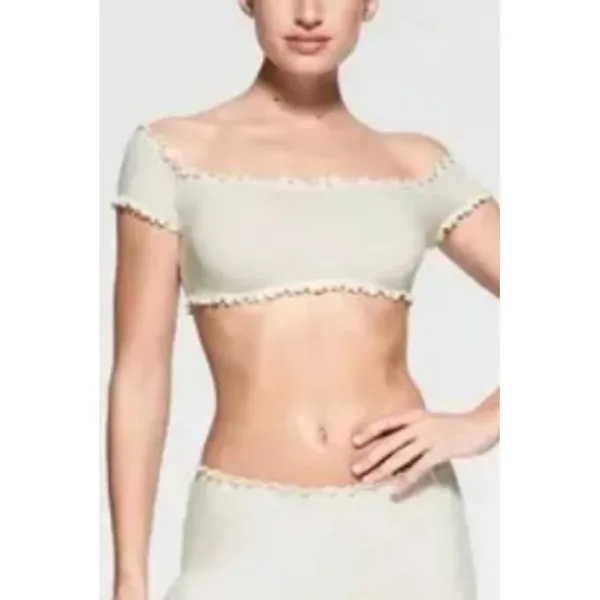 Skims Pointelle Logo Crop Top Marble Size Small - Image 9