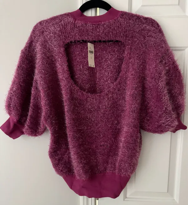 Anthropologie Maeve The Violetta Open-Back Tinsel Sweater, Size M - Image 9