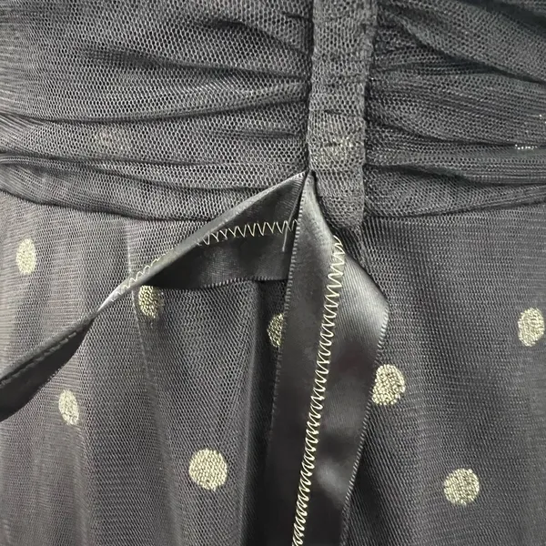 BCBGMaxAzria Dark Brown Gold Swiss Dot Strapless Party Dress - Size M - Image 9