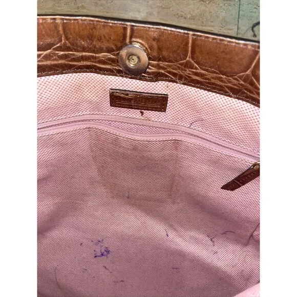 Dooney & Bourke Sara Brown Croc Embossed Leather Tote Hobo Shoulder‎ Bag Large - Image 3