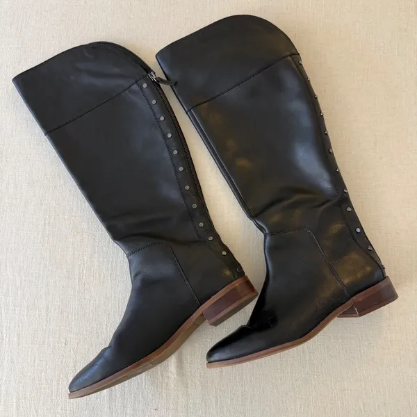 Franco Sarto‎ Roselle Black Leather Studded Tall Riding Boots Womens Size 8M - Image 4