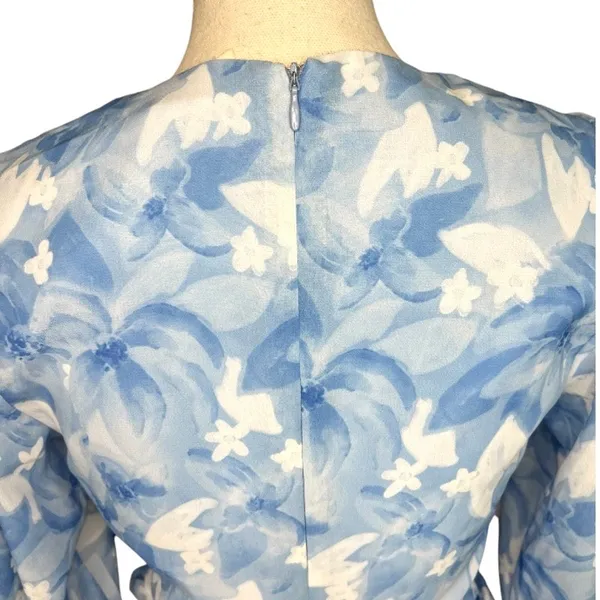 Showpo blue floral long sleeve mini dress wedding spring feminine ruffle - Image 5