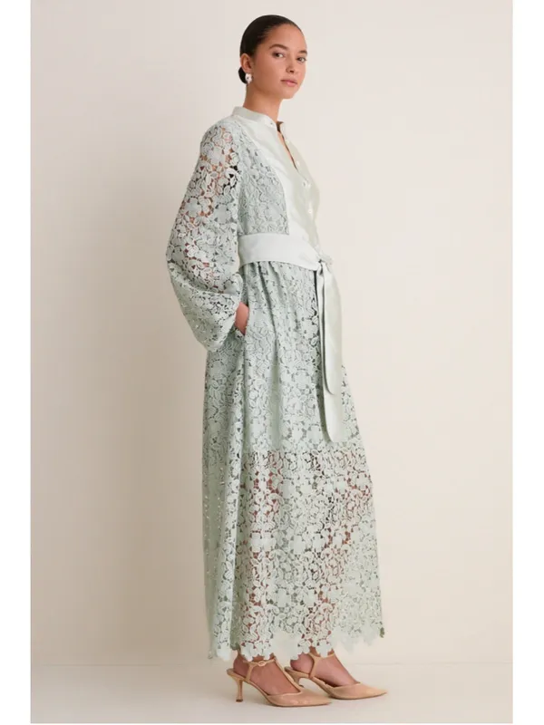 Tuckernuck Sage Lace Calliope Dress M Eyelet Long Puff Sleeve Wedding Feminine - Image 3