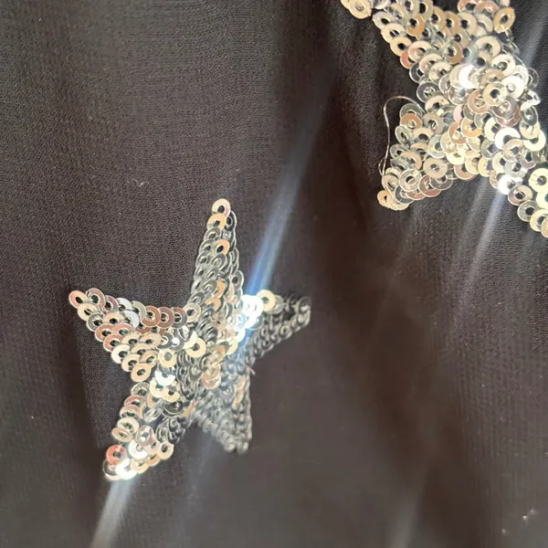 Buddy Love Black Silver Sequin Star Long Sleeve Wrap Bodysuit Womens Medium - Image 8