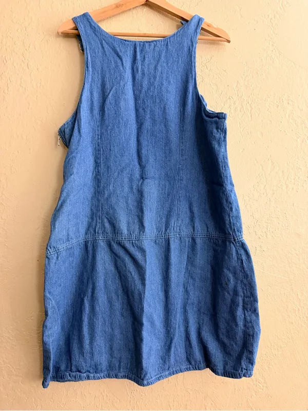 Denim Midi Pinafore Dress - Blue - Image 3
