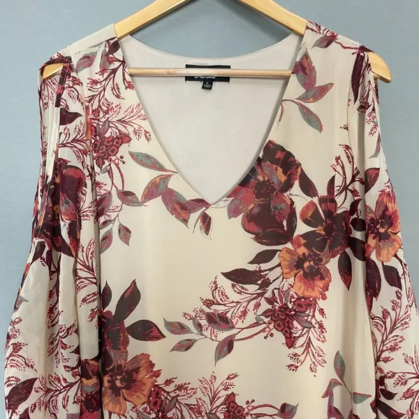 Lulus Shifting Dears Floral‎ Shift Dress Cut Out Sleeve Beige Cream Mini Large - Image 6