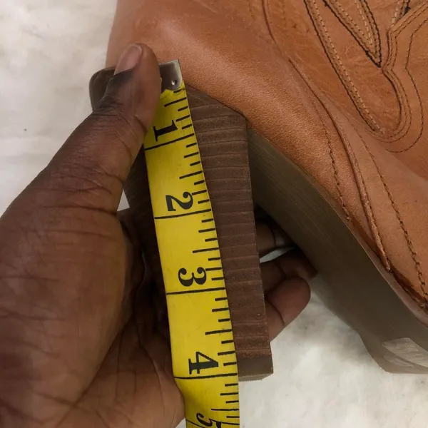 Brown Tan Abilene Alan genuine leather 4” heeled knee high western cowboy/cowgirl boots flame embroidery -Size 9.5B Measurements in pics Like new 2000s Y2K boho indie hippie streetwear festival concert - Image 5
