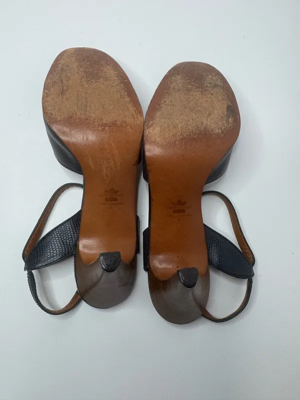 Bally Navy Blue Leather Heels Size 6D Black - Image 7