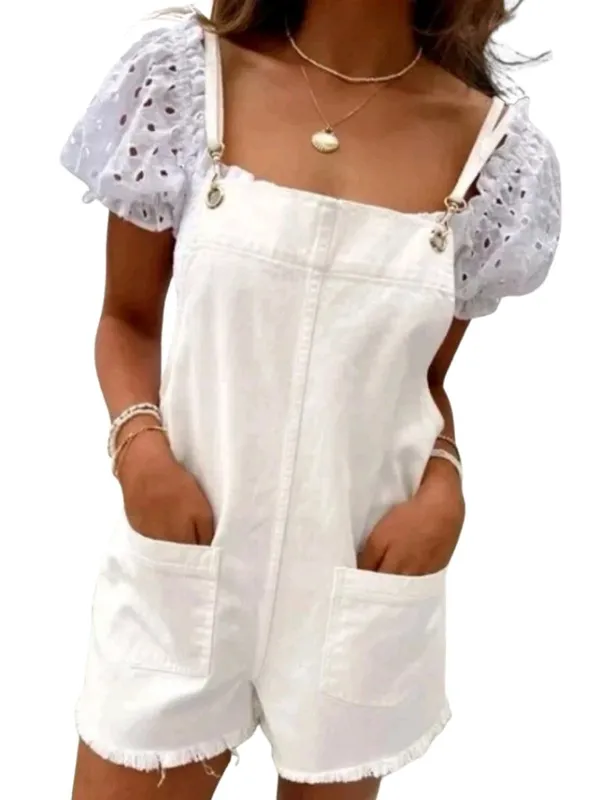 Show Me Your Mumu Trude Romper Women's Large Seashell White Denim Boho Festival - Image 4
