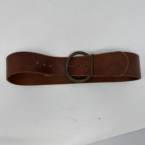 Antoniazzi Firenze Floral Embossed Leather Round Buckle Belt Brown Womens Size M - Image 8