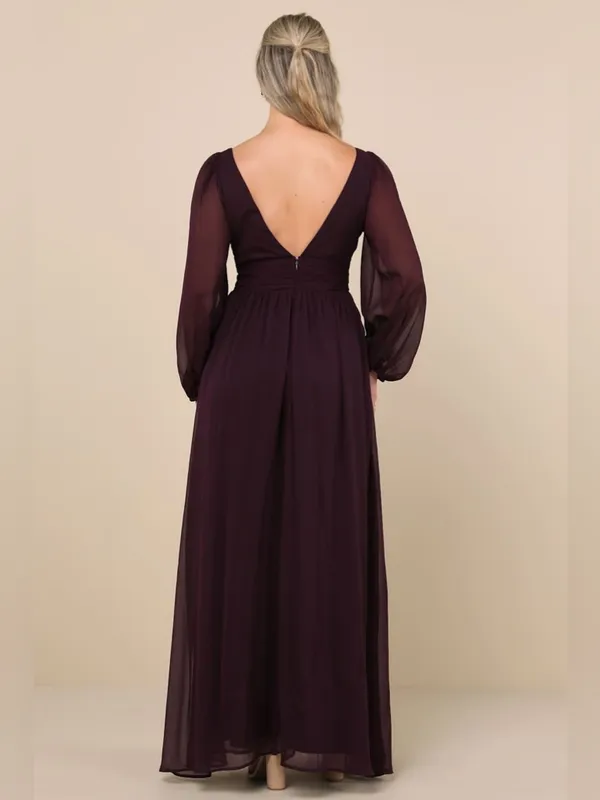LULU’S Enchant My Love Dark Purple V-Neck Long Sleeve Maxi Dress - Image 5