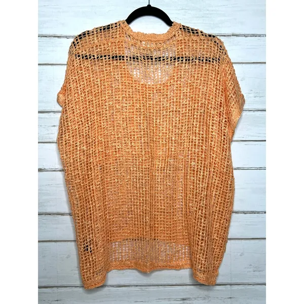 POL Peach Open Knit Crochet Sweater Top Size Small Boho Beachy Oversized - Image 2
