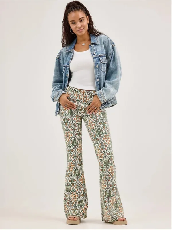 NWT Wrangler Fierce Flare Jeans Floral Pattern High Rise Boho Retro Style Sz 12 - Image 2