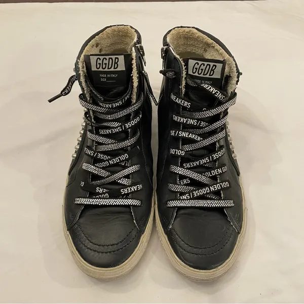 Golden Goose Women's Slide Black with Studs size 41, US 11‎ with Swarovski Laces - Image 2