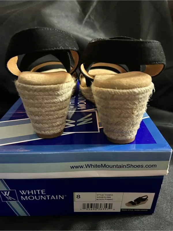 White Mountain Yanda Black Espadrille Wedge Sandals In Original Box SZ 8 - Image 5