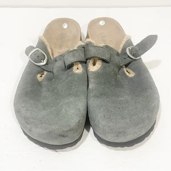 LL Bean Size 10 Green Leather Suede Slip on Clog Mule Buckle - Image 2