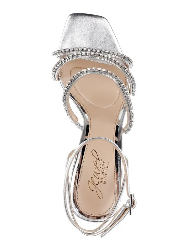 Jewel Badgley Mischka Heeled Sandal Studded Band Strappy Silver Metallic Gray 8M - Image 14