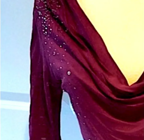 Vintage Y2K T-Party Ombre Cowl Neck Top with Rhinestones-Maroon/Purple Gradient - Image 4