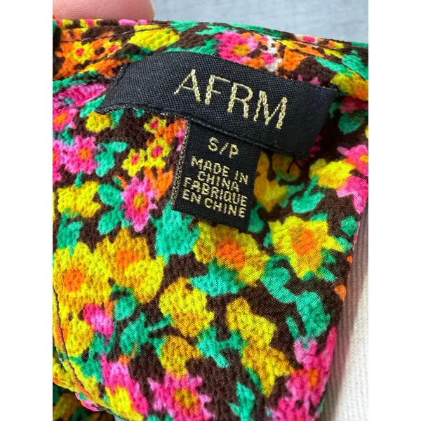 AFRM Yellow Floral Puff Sleeve Open Back Lattice‎ Detail Maxi Dress S - Image 4
