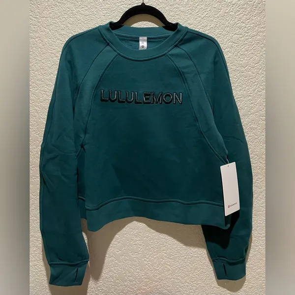 NWT Lululemon Scuba Oversized Pullover Wordmark Storm Teal Sweatshirt Size M L - Image 6