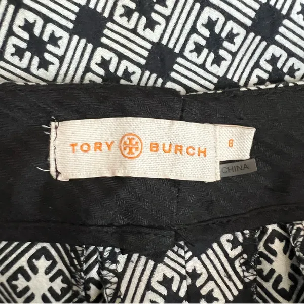 Tory Burch Women’s Callie Jaquard Seamed Black Ivory Mid Rise Cropped Pants Sz 8 - Image 4