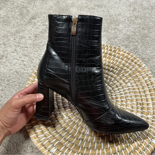 Billini Women’s Alden Boots Booties Block Heels Zip Side Party in Black Croco 7 - Image 11