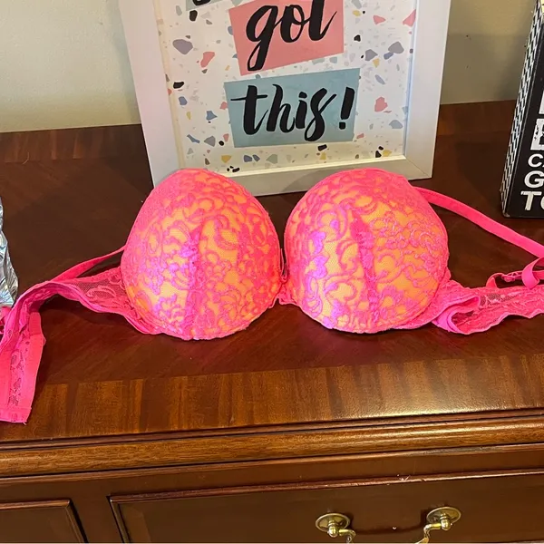 Bright Pink Lace Push Up Bra Women’s 34B - Image 2
