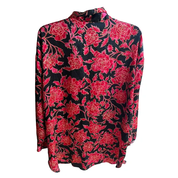 Vintage Gold‎ Tag Victoria's Secret 90's Black Red Floral Satin Sleepshirt Sz L - Image 6