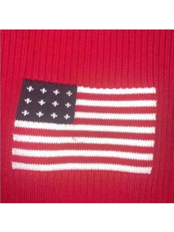 💕Vintage Crystal-Kobe Red Ribbed Knit American Flag Tank Top Shirt - Image 3