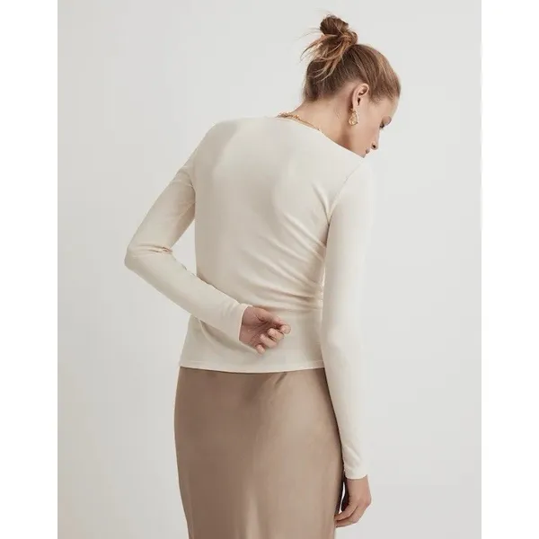 Madewell NWT Angled Neck Long‎ Sleeve Top Women's XL Antique Cream Beige - Image 2