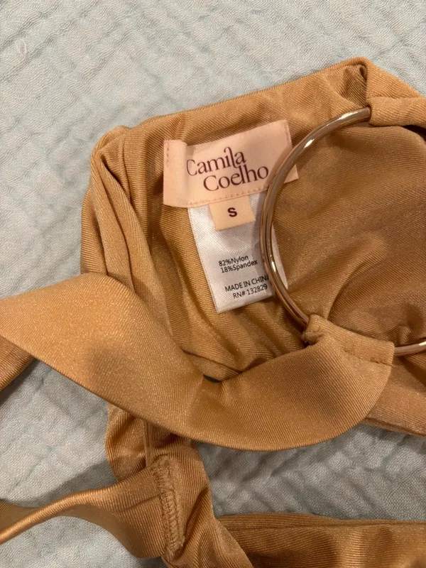 Camila Coelho Patricia Nude One-Shoulder Ring Bikini top Size‎ Small - Image 3