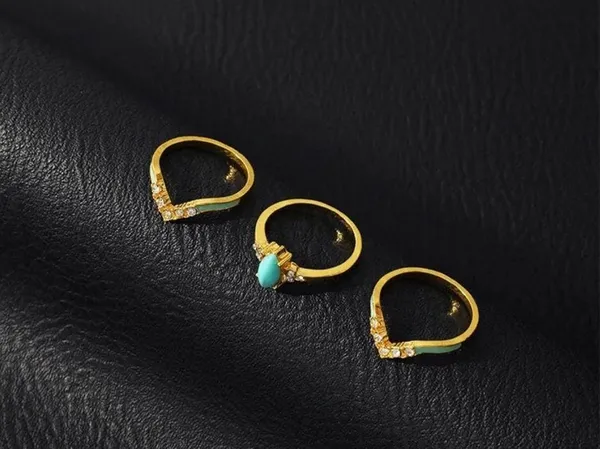 6pc 925 Rings For Men And Women Hip Hop Vintage Style Turquoise With Rhinestones - Image 5