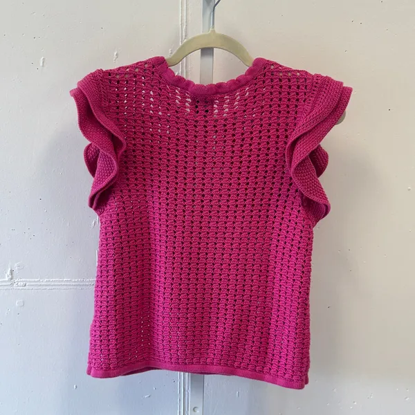 Gap Womens Pink Crochet Knit Ruffle Sleeve Sweater Top Size Medium Boho - Image 3