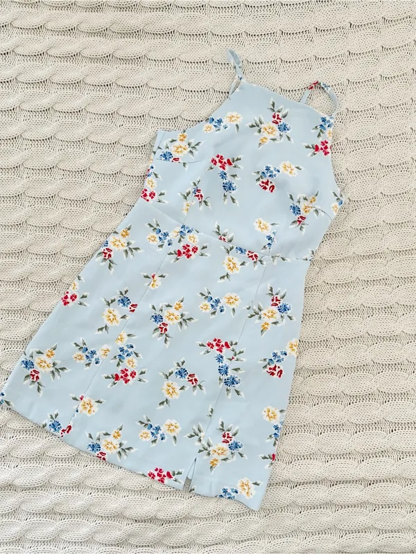 French Connection Light Blue Floral High Neck Dress - Image 3