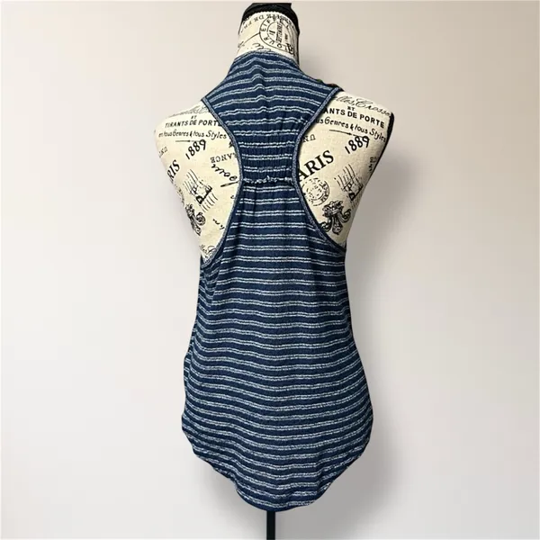 Free People XS Blue Striped Embroidered Faux Wrap‎ Tank Boho Floral Top Festival - Image 5
