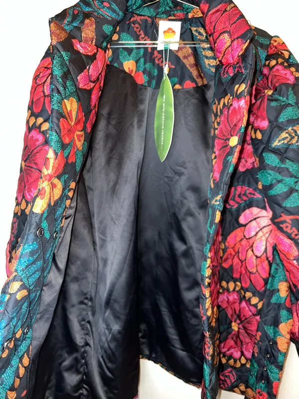 Farm Rio Black Floral Quilted Puffer Jacket XL NWT‎ Belted “Made in Brazil” - Image 11