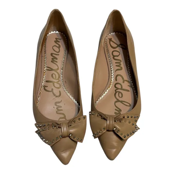 Sam Edelman Studded Bow Pointed Toe Flats Tan Leather Size 7.5 - Image 3