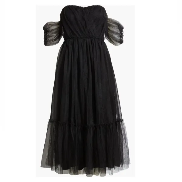 Lulus Divine Dreamer Off the Shoulder Tiered Midi Dress,‎ Black, Small, NWT - Image 9