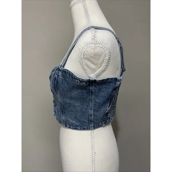 Social Tourist Abercrombie Denim Lace Up Cropped Corset Top Sz M Women’s - Image 6
